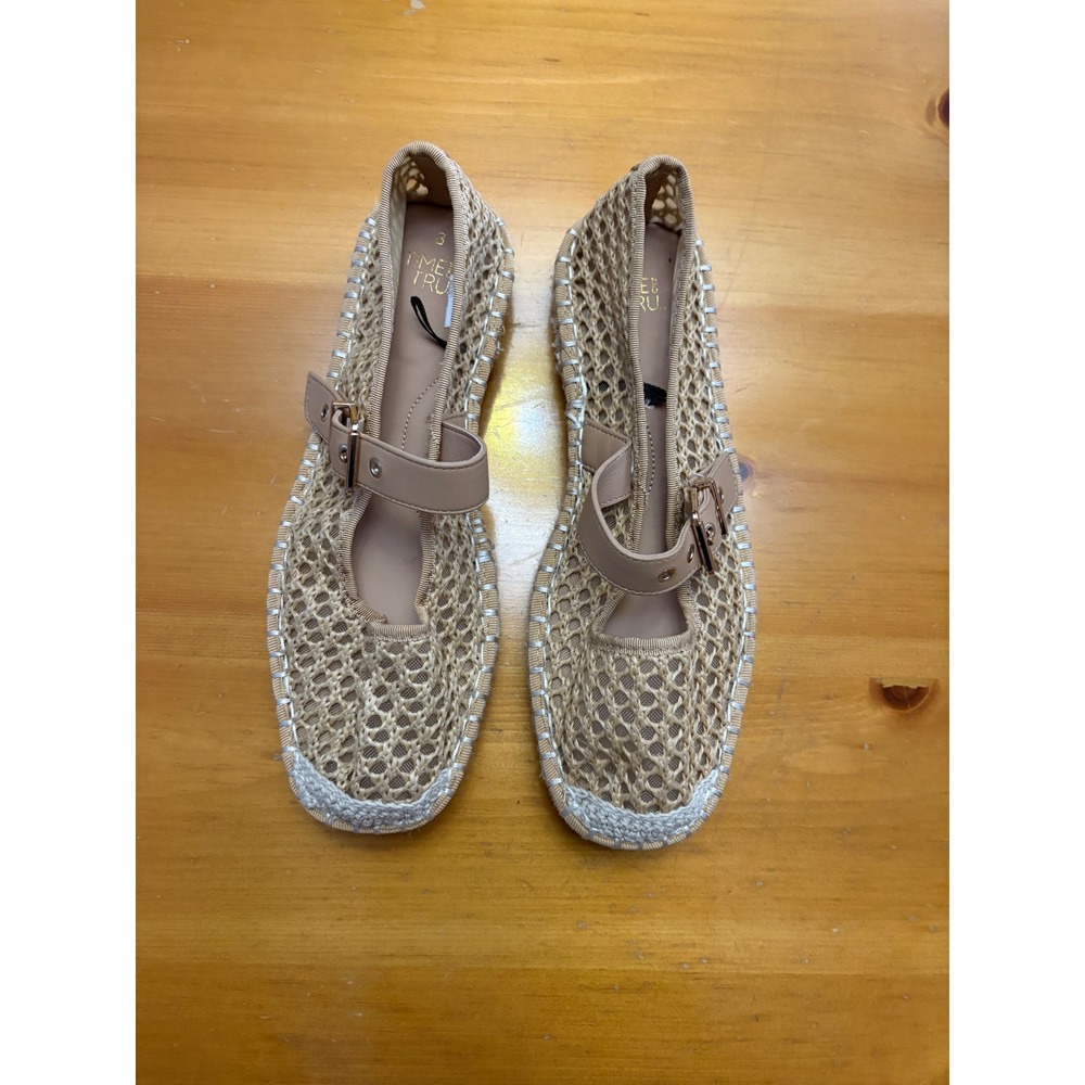 Time and Tru Women Beige Mesh Espadrille Mary Jane Flats Size 8